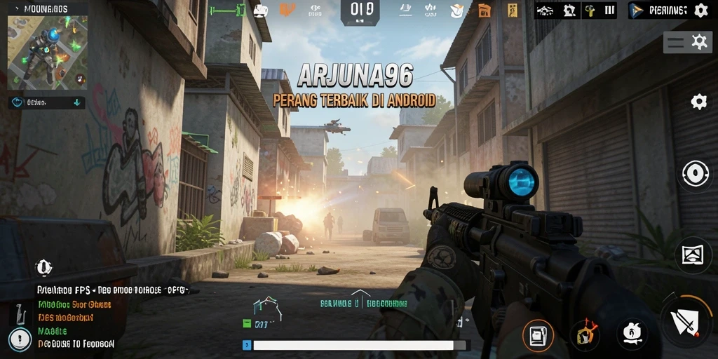 Tampilan dinamis pertempuran di ARJUNA96 dengan gameplay yang intens.
