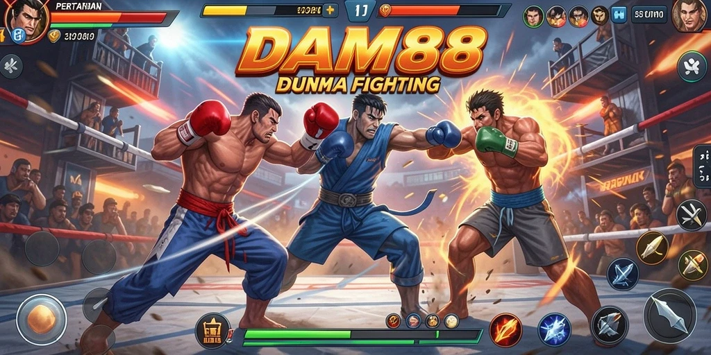 Screenshot gameplay DAM88 menampilkan pertarungan seru dengan karakter unik.