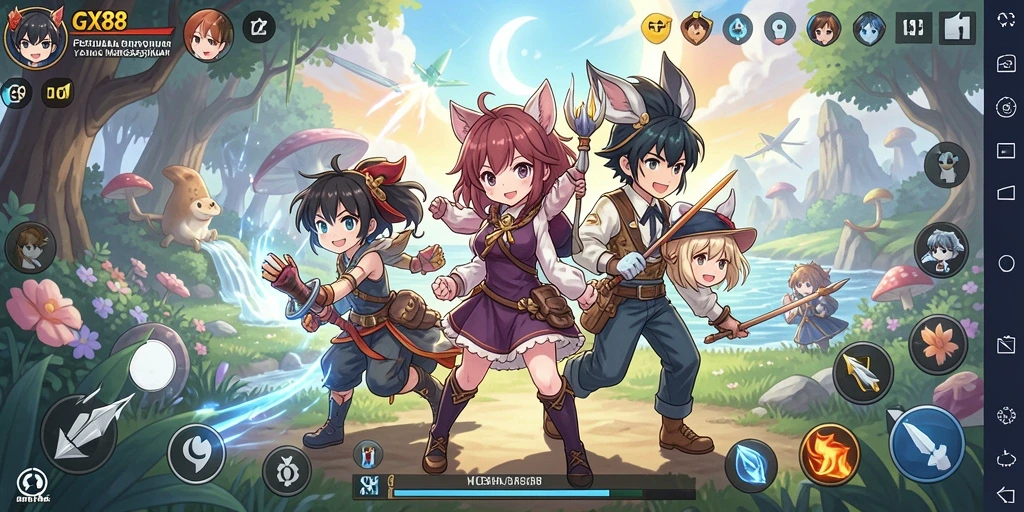 Screenshot GX88 menampilkan pertarungan karakter dengan grafis Anime yang memukau.