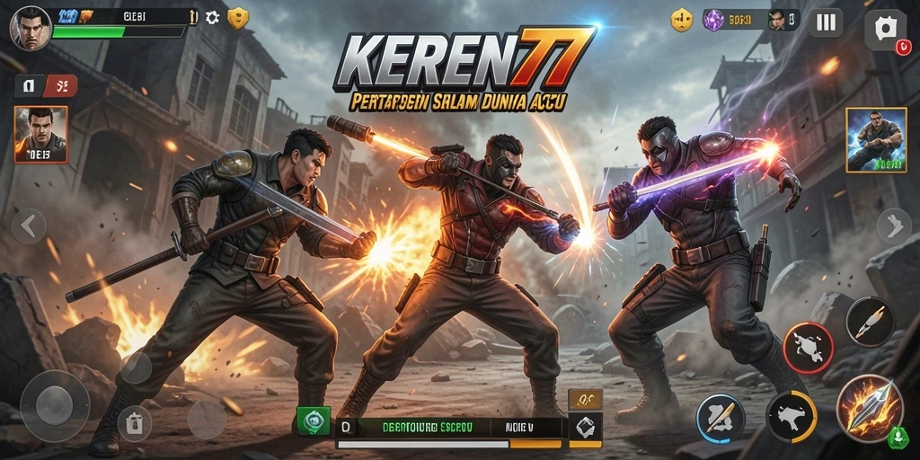 Tampilan gameplay KEREN77 menampilkan pertempuran yang penuh aksi.