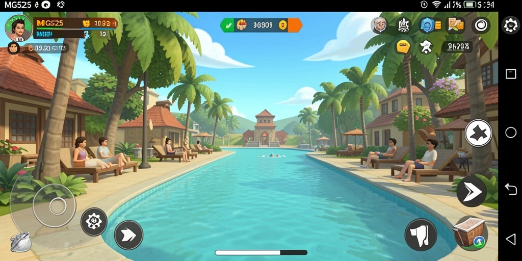 Screenshot gameplay MG525 yang menampilkan karakter lucu dan level menarik.