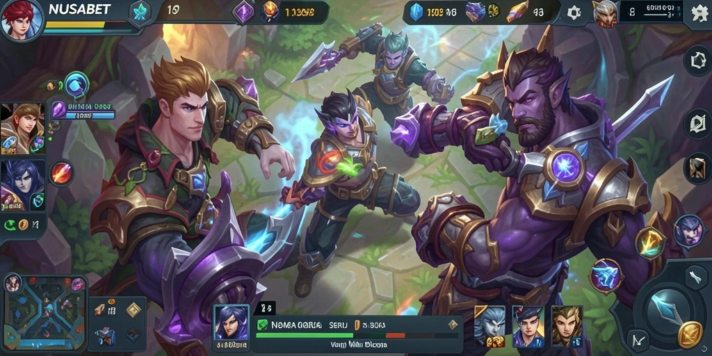 Screenshot gameplay NUSABET yang menunjukkan aksi seru di arena MOBA.