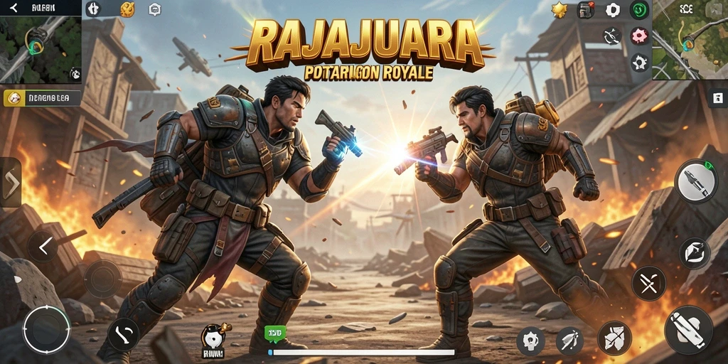 Screenshot RAJAJUARA menampilkan aksi mendebarkan dalam pertempuran Battle Royale.