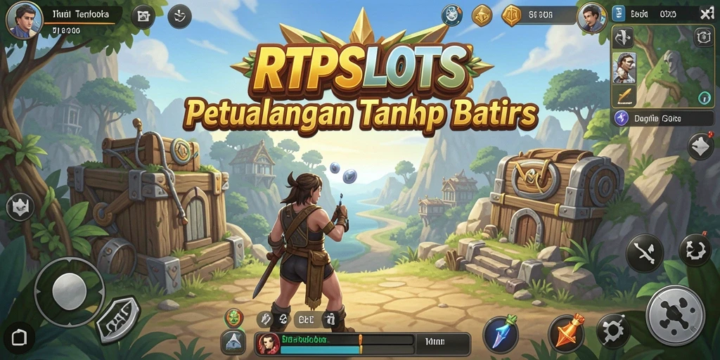 Screenshot gameplay RTSLOTS menampilkan petualangan di dunia terbuka.