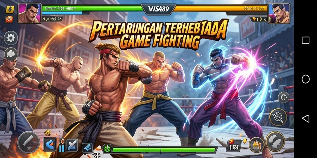 Screenshot gameplay VISA89 menunjukkan pertarungan seru antar karakter.